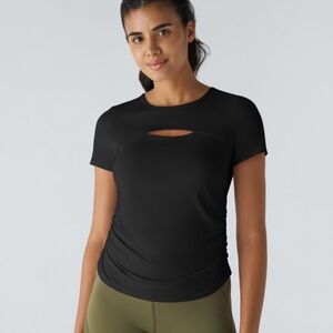 Halara short sleeve cut out ruched quick dry yoga tee nwt large black